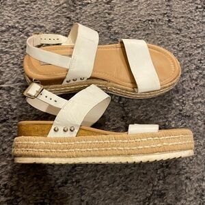 Steve Madden Catia White Leather Straps Sandals Espadrille Platform Size 7